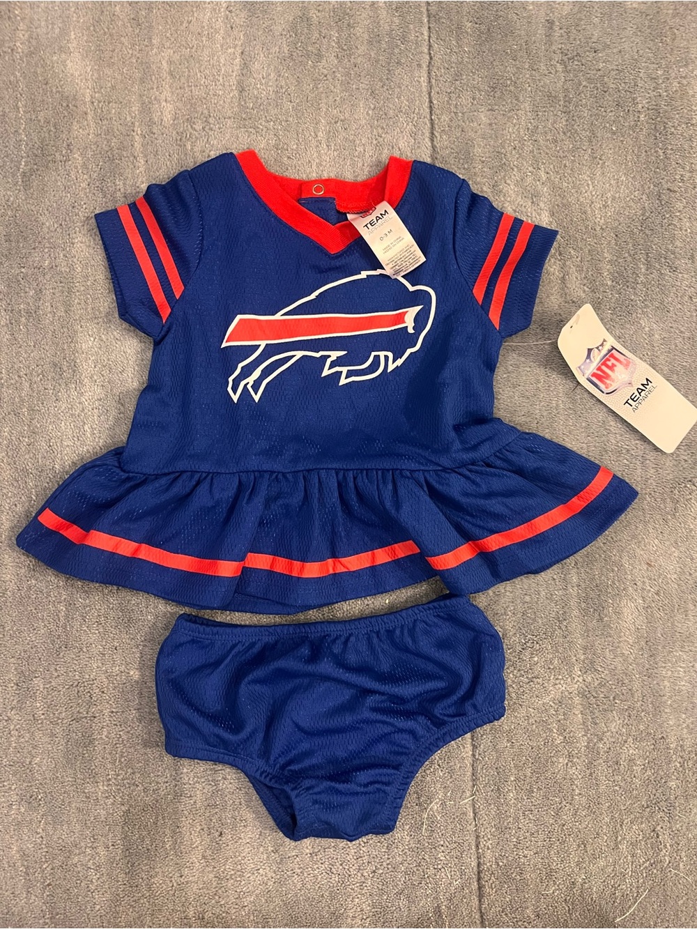NWT NFL Girls' Blue and Red Buffalo Bills Peplum Top with Bloomers 0-3 Months